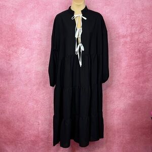 124. Shein Black Tie-Front Oversized Midi Dress Size M
